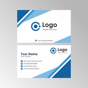 Simple abstract blue white geometric business card design, professional name card template vector