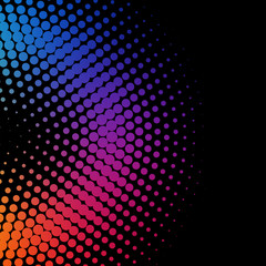 Halftone circle background, abstract colorful dots design. Illustration of gradient texture or pattern.