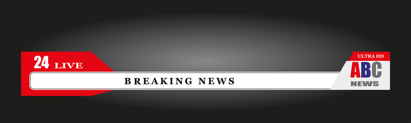 Video title or television news design template. Lower third TV news bars. Television broadcast media. The heading of an advertising banner on television. Vector