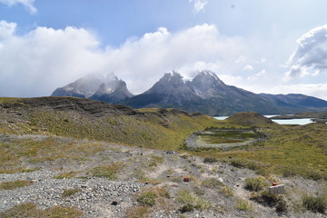 Big grey mountains in Torres del Paine National Park in Chile, Patagonia