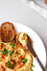 Chickpea hummus, made with croutons