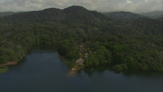 Panoramic view of the Chagres River, Travel in Embera indigenous tribe, ecological reserve of Green Forest and tour of indigenous population