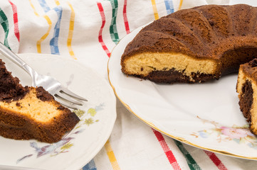 Slice of marbled cake on a plate