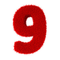 3D illustration. Three-dimensional letters and numbers made of green grass, isolated on a white background, are intended for creating postcards, posters, and inscriptions.