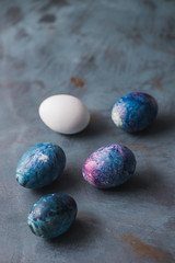  Easter holiday eggs. Blue background.