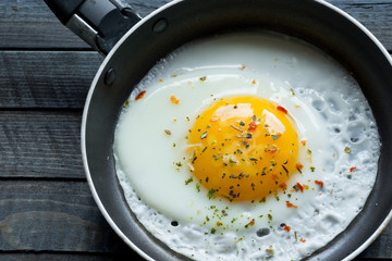 fried egg in a frying pan