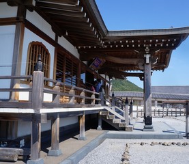 It is a photograph of Bodaiji Temple on Mt. Osore in Japan.  This is A Soto Sect on Mt. Osore in Mutsu City, Aomori Prefecture.