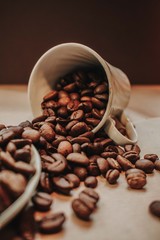 coffee beans in a white cup
