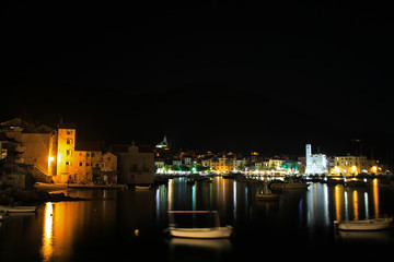 Old town of Komiza by night, Vis island, Croatia