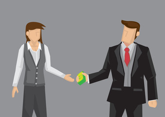 Man Giving Money to Woman Vector Cartoon Illustration