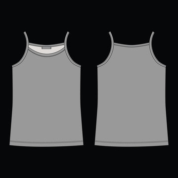 Technical sketch gray tank top for girls isolated on black background. Woman underwear.
