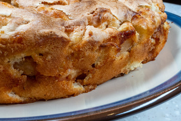 Apple pie on plate closeup