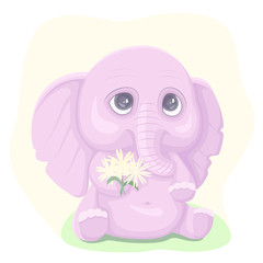 Cute elephant with bouquet of flowers