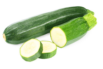 fresh green zucchini slices isolated on white background
