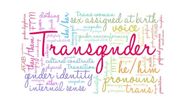 Transgender animated word cloud on a white background. 