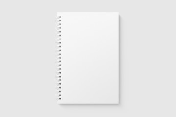 Real photo, blank spiral bound notepad mockup template, isolated on light grey background. High resolution.