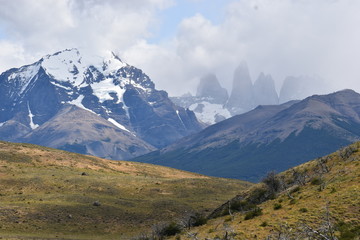 Obraz premium Big grey mountains in Torres del Paine National Park in Chile, Patagonia