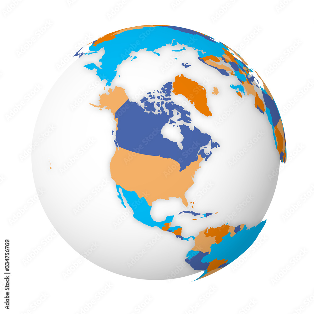 Canvas Prints Blank political map of North America. Earth globe with colored map. Vector illustration - Canvas Prints