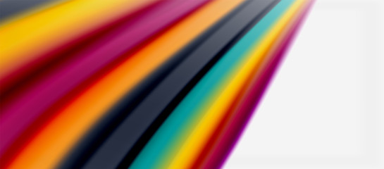 Obraz premium Wave lines abstract background, smooth silk design with rainbow style colors. Liquid fluid color waves. Vector Illustration