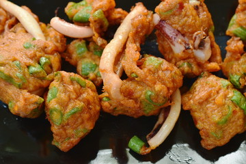 fried fish patty and squid dipping with sweet sauce