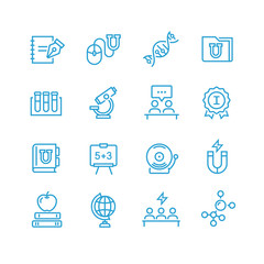 vector icons of school subjects, activities, education and science symbols