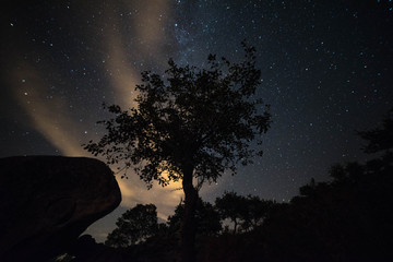 Colorful night landscape Milky Way over the mountains in the starry sky with hills in summer.