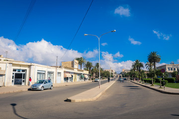 Asmara, Eritrea - November 01, 2019: Capital Streets and Buildings View in the Sunny Day