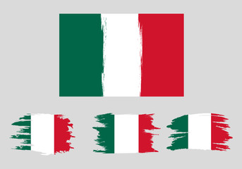 Set Mexico flags. Brush painted Mexico flags Hand drawn style illustration with a grunge effect and watercolor. Mexico flags with grunge texture. Vector illustration.