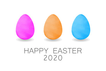 Simple design of happy Easter 2020 set watercolors eggs on the white background