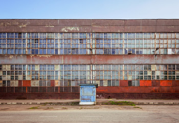 Old industrial building factory facade detail in Maikop, Russia