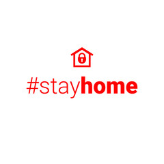 stayhome - stay home hashtag with sign red house and lock. Let s stay home campaign icon for Prevention of Coronavirus or Covid-19.