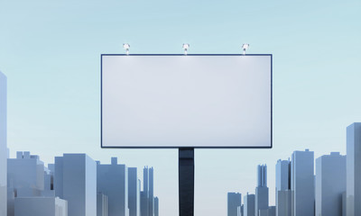 Billboard empty space in city. Signboard template - 3d render illustration. Advertisement promotion sideboard mockup. White blank copy space billboard poster. Brand street shop mockup