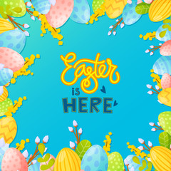 Fototapeta na wymiar Painted eggs frame Easter holiday background.