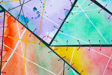 Stitched Together Abstract Watercolour Art Background Vibrant Triangles