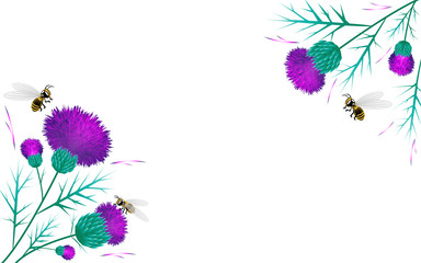 Thistle background greeting card vector image of bees