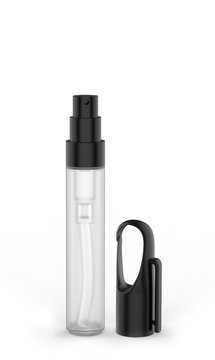 Blank promotional pen pocket hand sanitizer plastic bottle for branding, 3d render illustration.