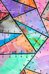 Stitched Together Abstract Watercolour Art Background Vibrant Triangles