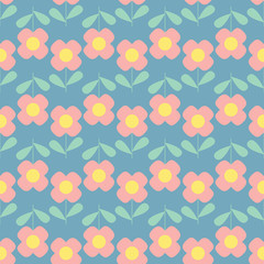 Seamless retro poppy flower abstract garden floral illustration background pattern in vector scandinavian style