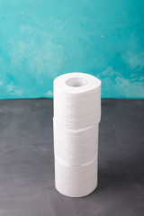 toilet paper rolls on a turquoise background
