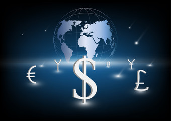 abstract concept currency earth blue light background