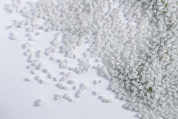 Polypropylene granule close-up background texture. plastic resin ( Masterbatch).Grey chemical...