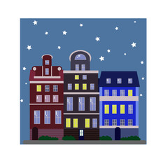 City life illustration with houses, road. Flat style.Architecture Vector.