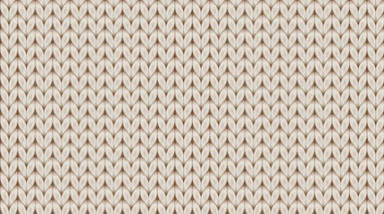 Knitted realistic seamless background of beige light color. Knitting vector pattern. Vector knit texture for background.