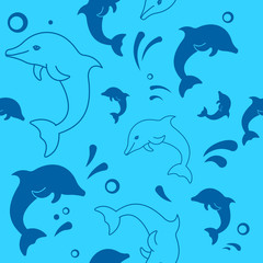 Naklejka premium blue pattern with dolphins