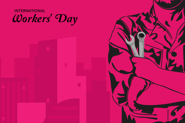 International workers' day illustration with architect holding adjustable wrench