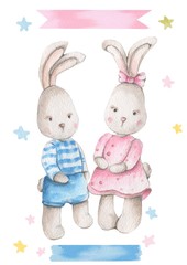 Hand drawn colorful watercolor. Easter theme objects. Happy easter.