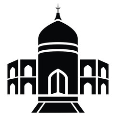 Mosque Front view with Enterance, place of worship for Muslims on White background, Minaret Vector Icon design, Islamic religious  Building Glyph