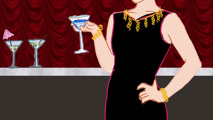 Woman with martini in black cocktail dress