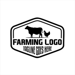 farm concept logo. Label for natural farm products. Logotype isolated on white background. farm with chicken and cow logo