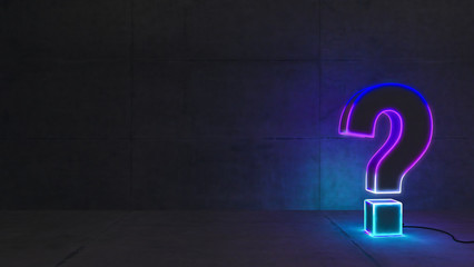 Neon question mark with concrete wall 3D rendering - obrazy, fototapety, plakaty